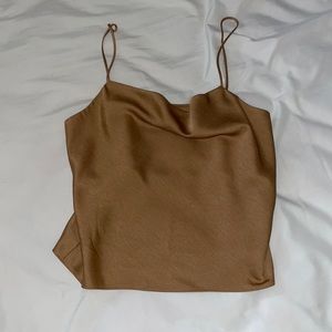 Brown Cowl Neck Satin Top